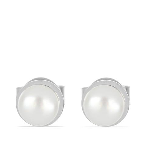 BUY NATURAL WHITE FRESHWATER PEARL GEMSTONE EARRINGS IN 925 SILVER 